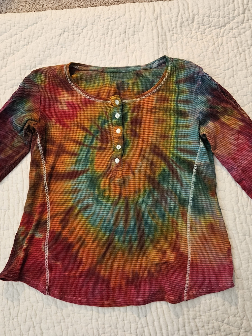 Sonoma Multicolor Tie-Dye Ribbed Henley Top